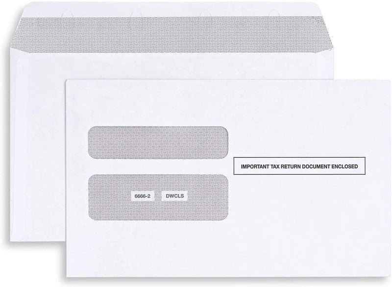 Dutymark 50 W2 Envelopes Self-Seal For W2 2-Up IRS Tax Forms W2 Double Window Security Envelopes For QuickBooks Online, Desktop, ADP and Other Software W2 Forms, Pack of 50 Envelopes - Image 1